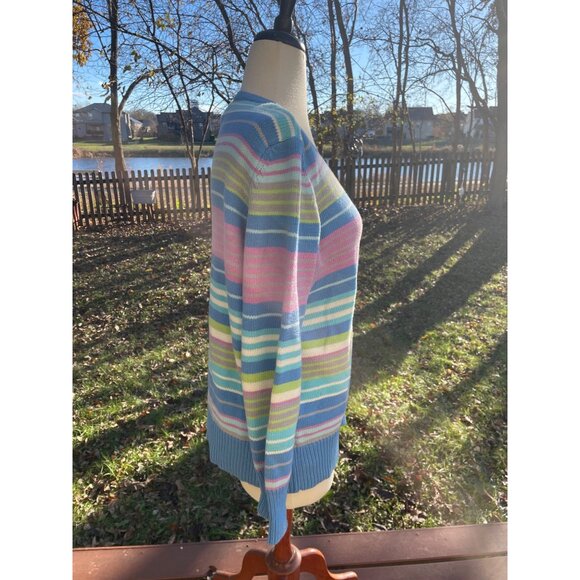 Vintage Pastel Rainbow V Neck Striped Cotton Blend Sweater Size 1X Hong Kong - Picture 7 of 9